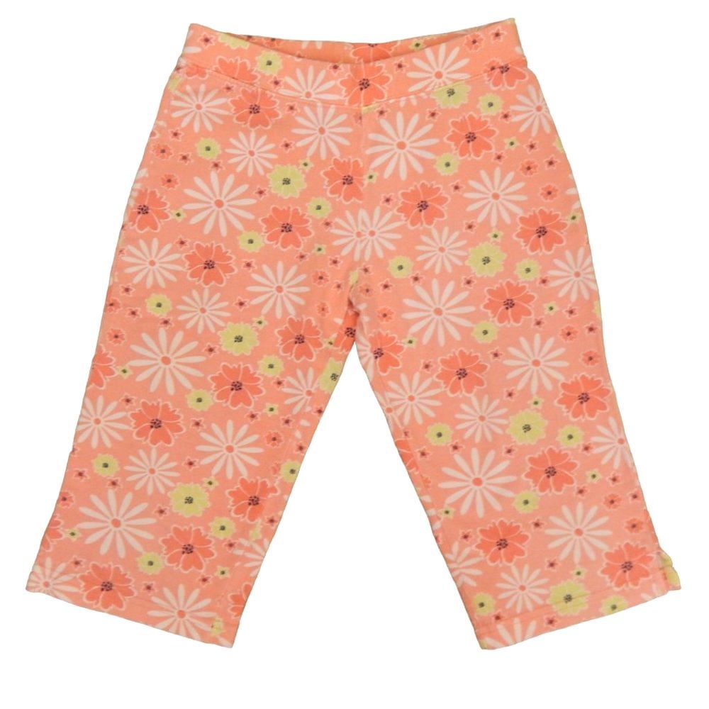 SO Girls Small 7/8 Peach Floral Cotton Spandex Vintage Capri Pants w/ Side Slits